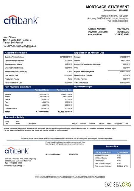 Malaisie Citibank Malaysia prêt hypothécaire Modèle Word et PDF